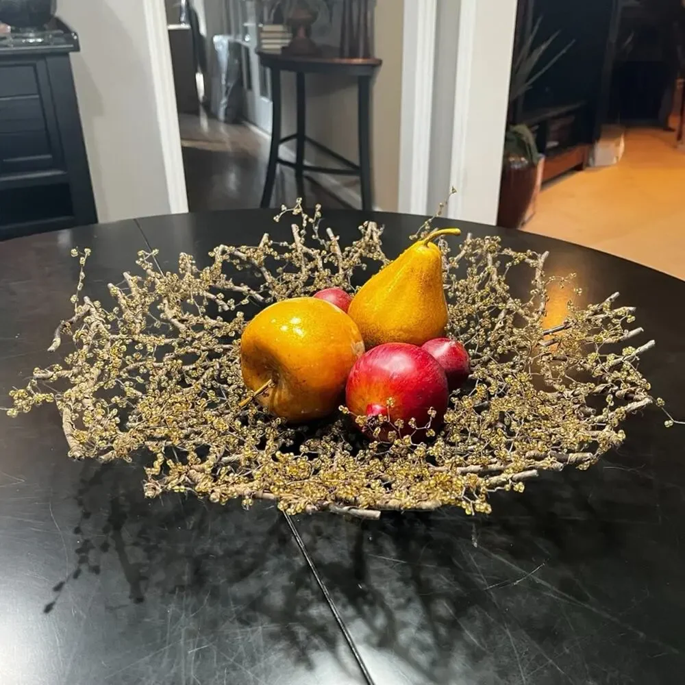 NEW Pottery Barn Amber Bead Wrapped Metal Branch Wreath Centerpiece Bowl 20” HTF
